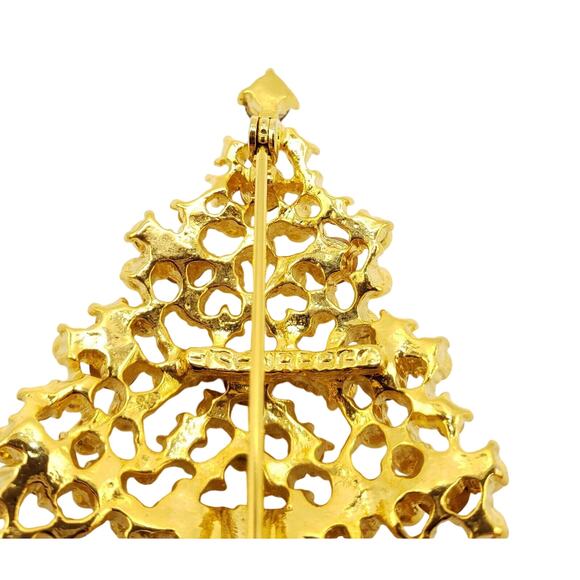 Eisenberg Rhinestone Christmas Tree Brooch Gold Tone Bling Holiday Pin Signed - Picture 6 of 8